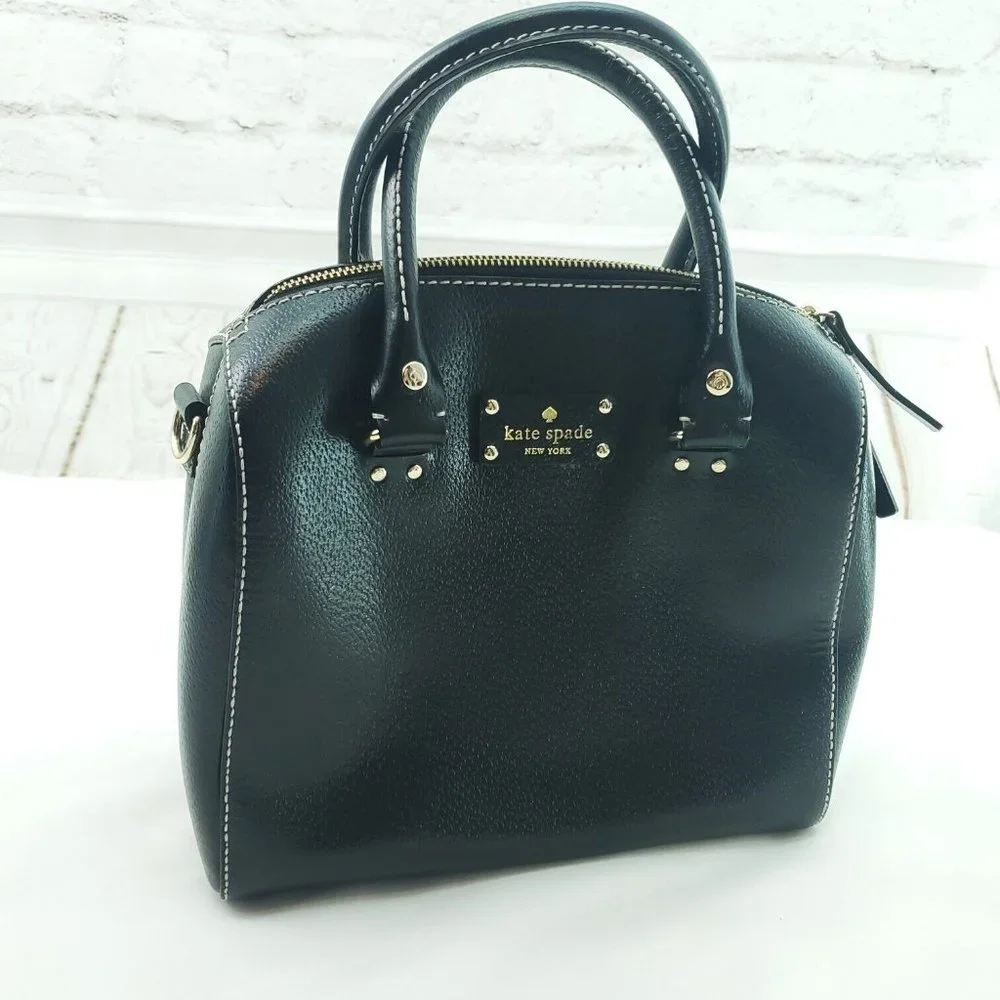 Kate Spade Womens Black Leather Retro Double Handle Satchel Handbag Purse